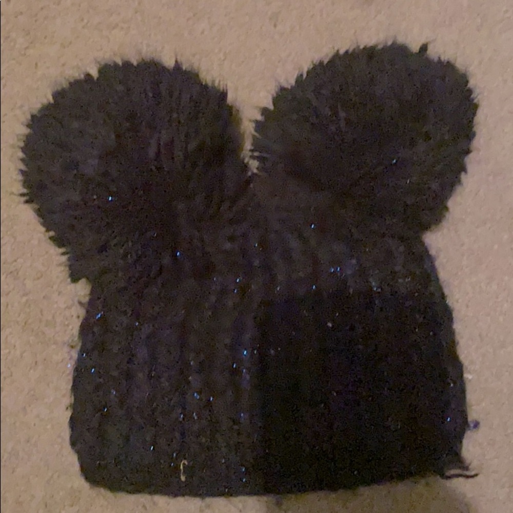 Black with blue shimmer mouse ear beanie